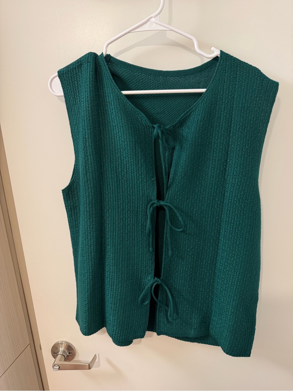 Green Tie-Front Knit Sleeveless Top